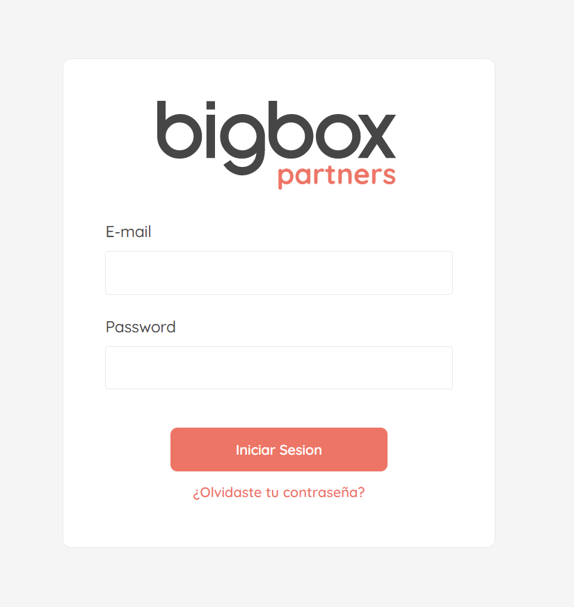 Formulario de login del panel de Partners con email y contraseña